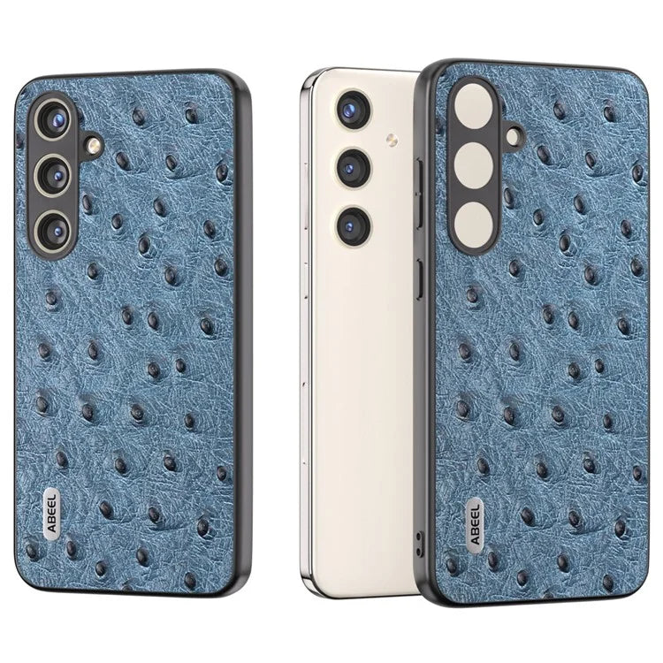 ABEEL For Samsung Galaxy S24+ Genuine Cow Leather Case Anti-slip Ostrich Pattern Phone Cover