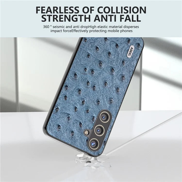 ABEEL For Samsung Galaxy S24+ Genuine Cow Leather Case Anti-slip Ostrich Pattern Phone Cover