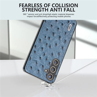 ABEEL For Samsung Galaxy S24+ Genuine Cow Leather Case Anti-slip Ostrich Pattern Phone Cover