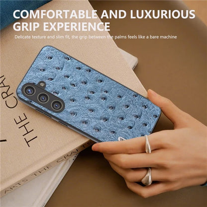 ABEEL For Samsung Galaxy S24+ Genuine Cow Leather Case Anti-slip Ostrich Pattern Phone Cover