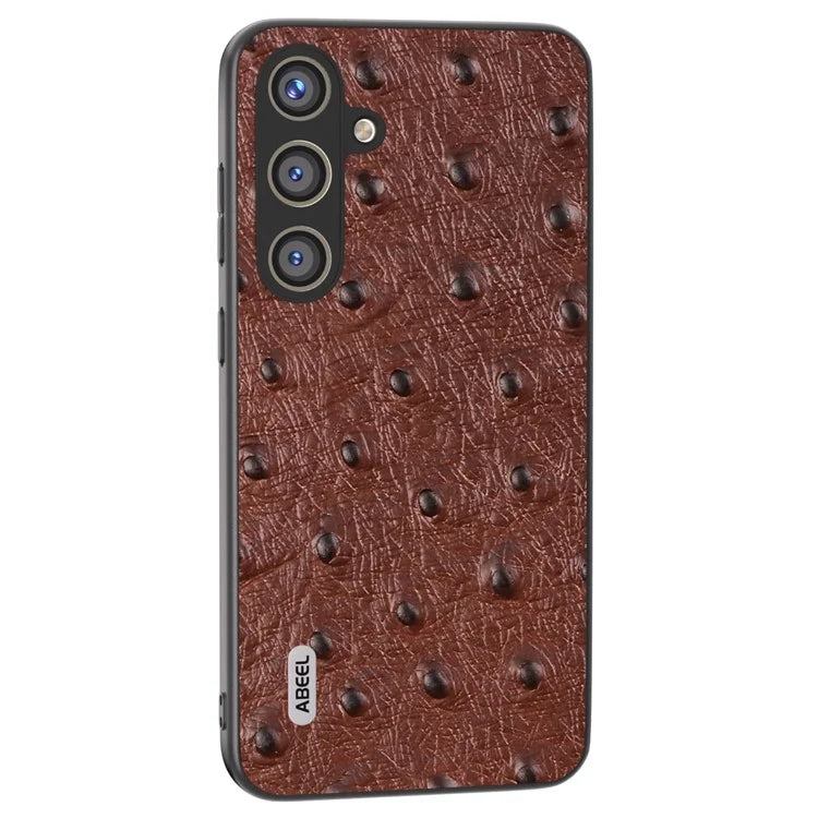 ABEEL For Samsung Galaxy S24+ Genuine Cow Leather Case Anti-slip Ostrich Pattern Phone Cover