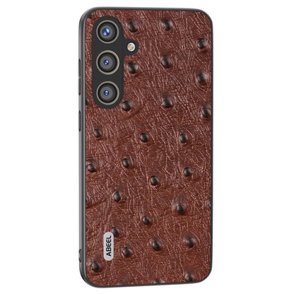 ABEEL For Samsung Galaxy S24+ Genuine Cow Leather Case Anti-slip Ostrich Pattern Phone Cover