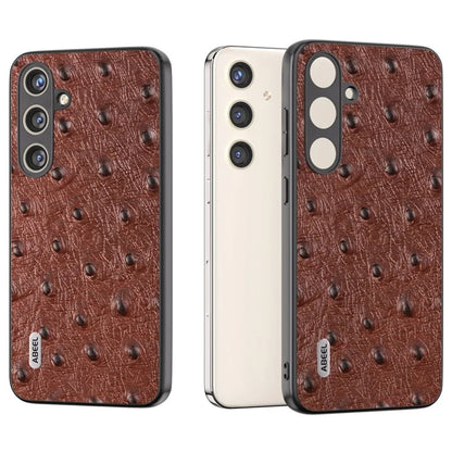 ABEEL For Samsung Galaxy S24+ Genuine Cow Leather Case Anti-slip Ostrich Pattern Phone Cover