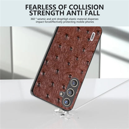 ABEEL For Samsung Galaxy S24+ Genuine Cow Leather Case Anti-slip Ostrich Pattern Phone Cover