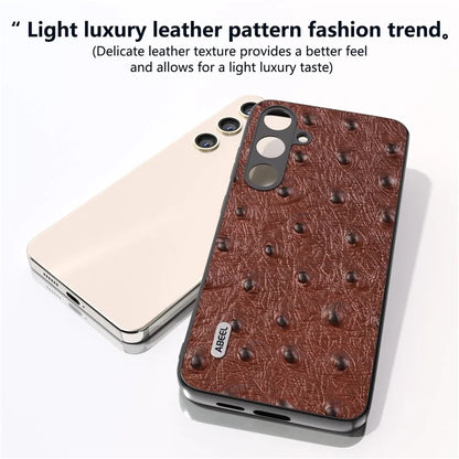 ABEEL For Samsung Galaxy S24+ Genuine Cow Leather Case Anti-slip Ostrich Pattern Phone Cover