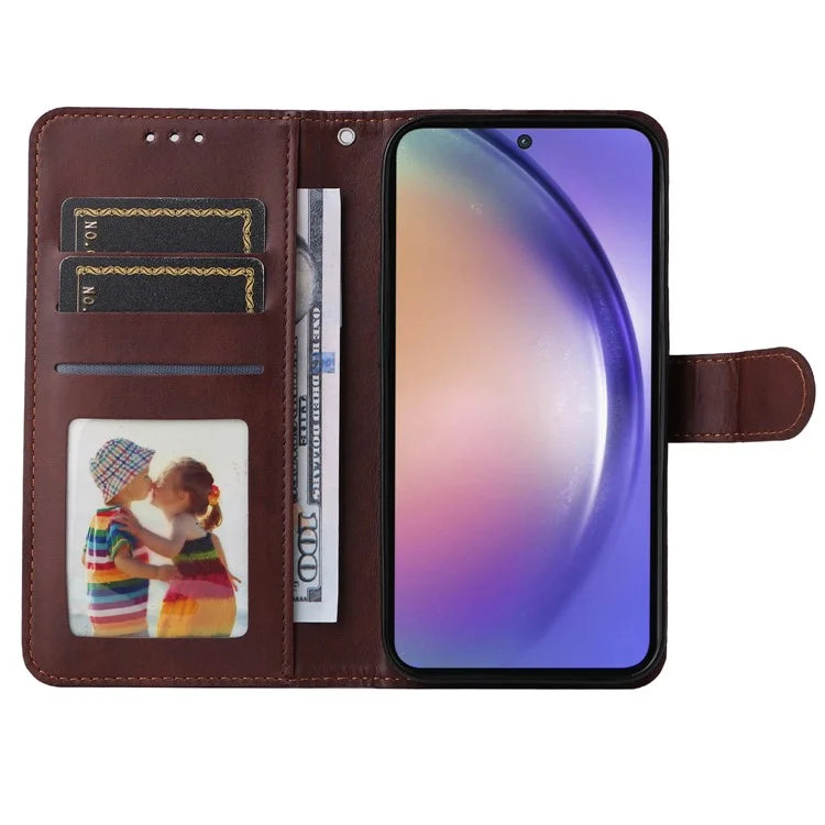 For Samsung Galaxy A55 5G Case Classic Calf Texture Leather Phone Guard Cover with Card Slots