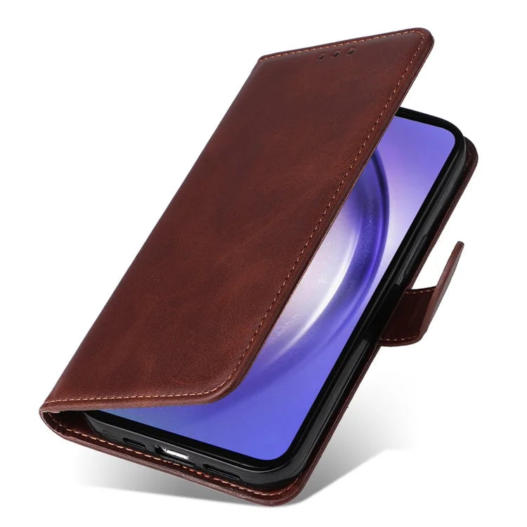 For Samsung Galaxy A55 5G Case Classic Calf Texture Leather Phone Guard Cover with Card Slots