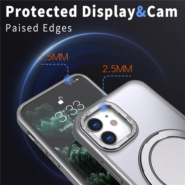 For iPhone 11 Magnetic Phone Case Invisible Gear Ring Holder Kickstand