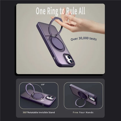 For iPhone 11 Magnetic Phone Case Invisible Gear Ring Holder Kickstand