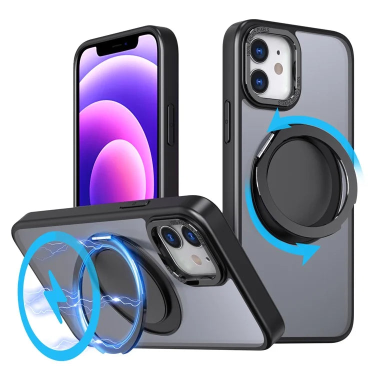 For iPhone 12 / 12 Pro Magnetic Case Rotary Ring Kickstand Phone Cover
