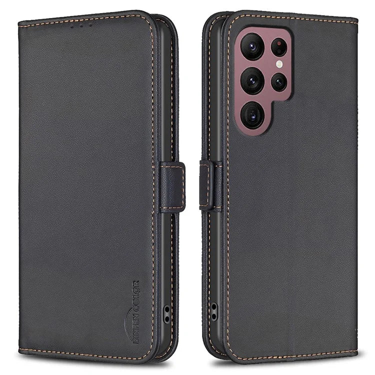 BINFEN COLOR BF31 For Samsung Galaxy S22 Ultra 5G Magnetic Case PU Leather Folio Stand Phone Cover