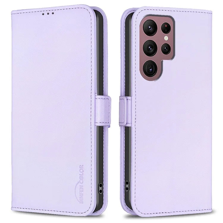 BINFEN COLOR BF31 For Samsung Galaxy S22 Ultra 5G Magnetic Case PU Leather Folio Stand Phone Cover
