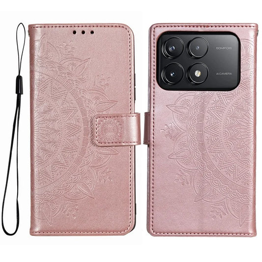 For Xiaomi Redmi K70 5G / K70 Pro 5G Cell Phone Case Mandala Flower Imprinted Leather Cover Gold