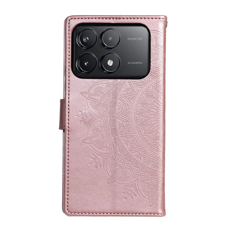 For Xiaomi Redmi K70 5G / K70 Pro 5G Cell Phone Case Mandala Flower Imprinted Leather Cover Gold