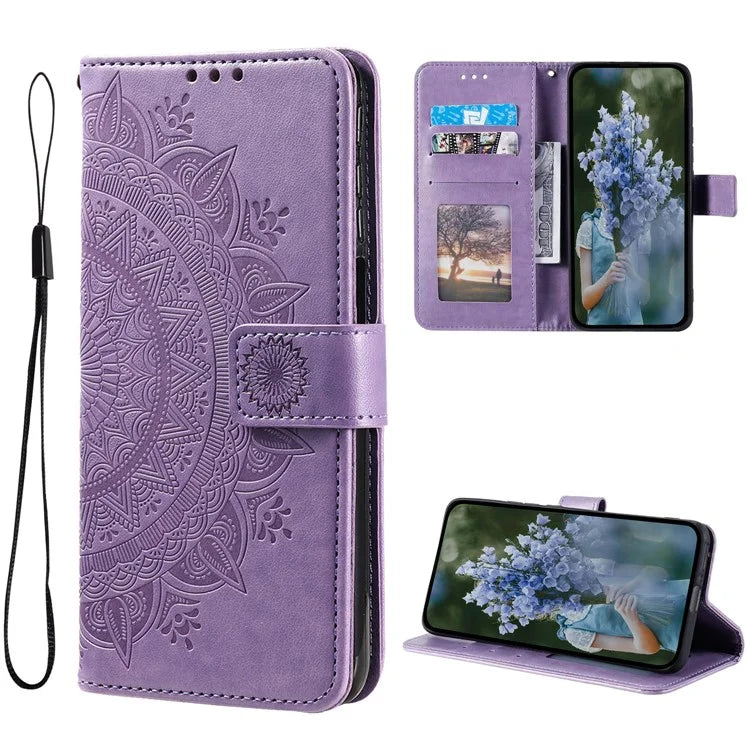 For Xiaomi Redmi K70E 5G / Poco X6 Pro 5G Case PU Leather+TPU Mandala Flower Imprinted Cover with Wrist Strap