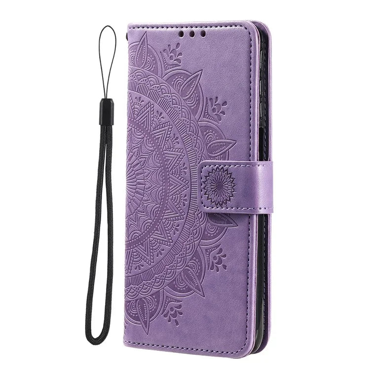 For Xiaomi Redmi K70E 5G / Poco X6 Pro 5G Case PU Leather+TPU Mandala Flower Imprinted Cover with Wrist Strap