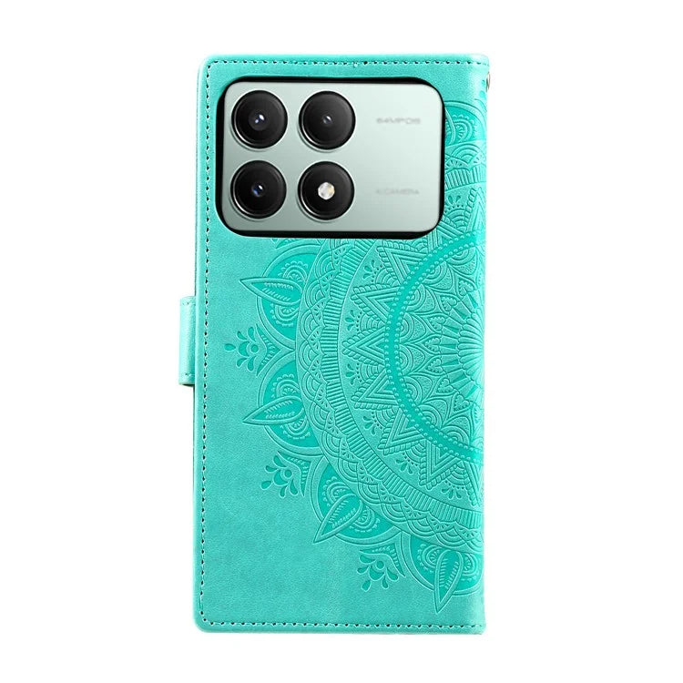 For Xiaomi Redmi K70E 5G / Poco X6 Pro 5G Case PU Leather+TPU Mandala Flower Imprinted Cover with Wrist Strap
