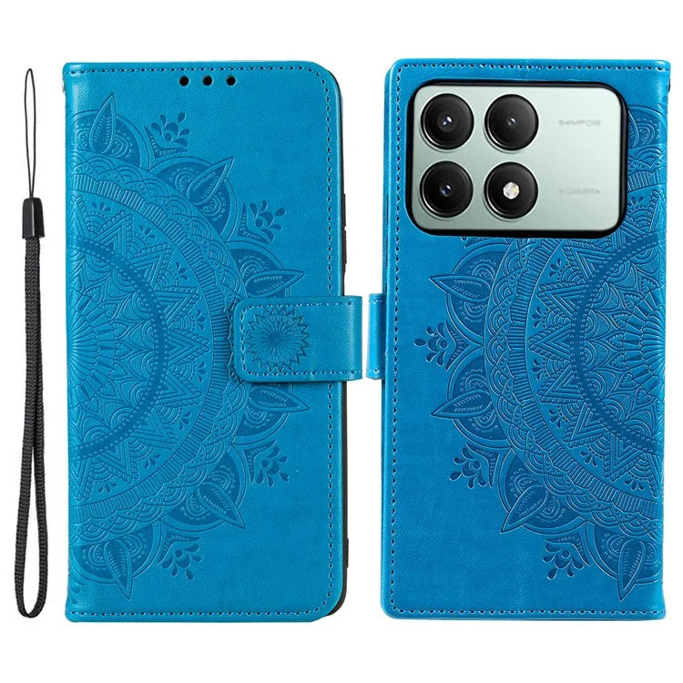 For Xiaomi Redmi K70E 5G / Poco X6 Pro 5G Case PU Leather+TPU Mandala Flower Imprinted Cover with Wrist Strap
