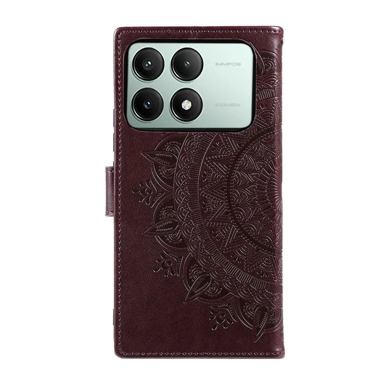 For Xiaomi Redmi K70E 5G / Poco X6 Pro 5G Case PU Leather+TPU Mandala Flower Imprinted Cover with Wrist Strap