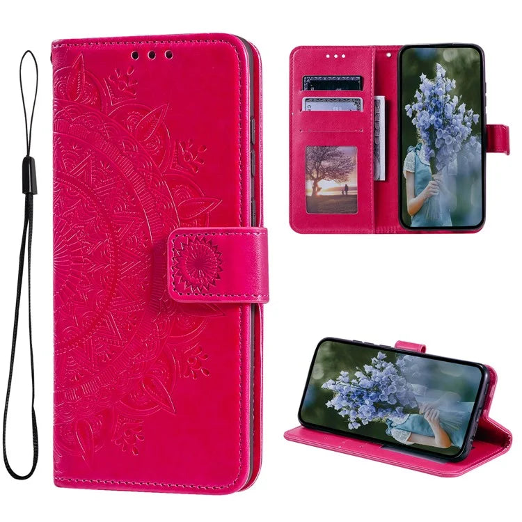 For Xiaomi Redmi K70E 5G / Poco X6 Pro 5G Case PU Leather+TPU Mandala Flower Imprinted Cover with Wrist Strap