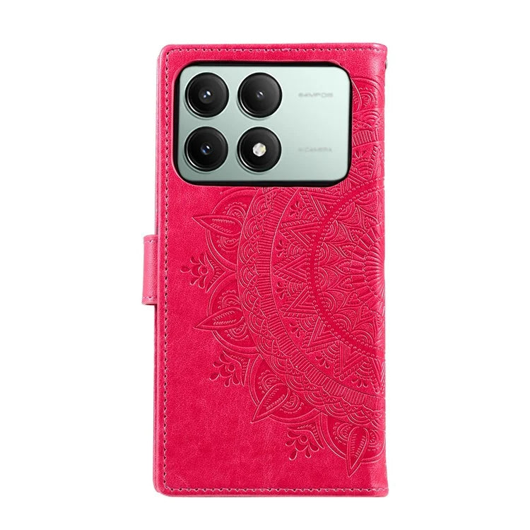 For Xiaomi Redmi K70E 5G / Poco X6 Pro 5G Case PU Leather+TPU Mandala Flower Imprinted Cover with Wrist Strap