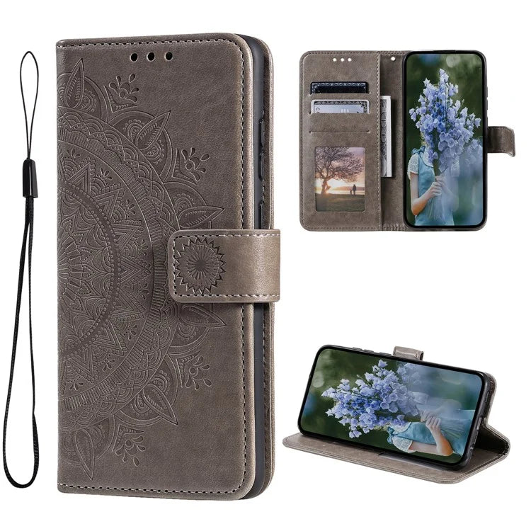 For Xiaomi Redmi K70E 5G / Poco X6 Pro 5G Case PU Leather+TPU Mandala Flower Imprinted Cover with Wrist Strap