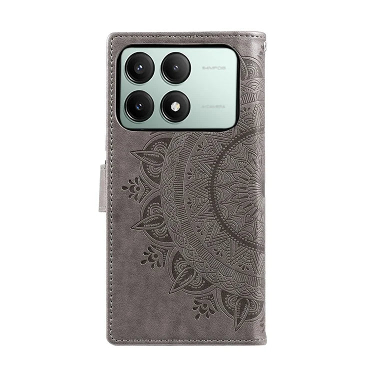 For Xiaomi Redmi K70E 5G / Poco X6 Pro 5G Case PU Leather+TPU Mandala Flower Imprinted Cover with Wrist Strap
