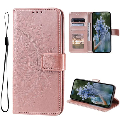 For Xiaomi Redmi K70E 5G / Poco X6 Pro 5G Case PU Leather+TPU Mandala Flower Imprinted Cover with Wrist Strap Gold