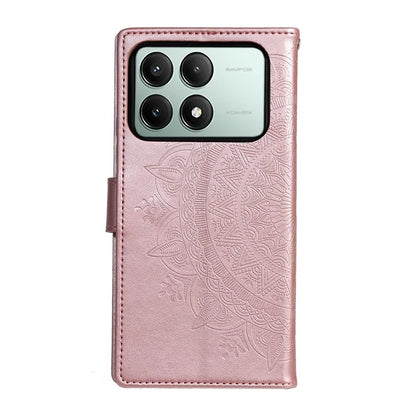 For Xiaomi Redmi K70E 5G / Poco X6 Pro 5G Case PU Leather+TPU Mandala Flower Imprinted Cover with Wrist Strap Gold