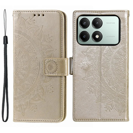 For Xiaomi Redmi K70E 5G / Poco X6 Pro 5G Case PU Leather+TPU Mandala Flower Imprinted Cover with Wrist Strap