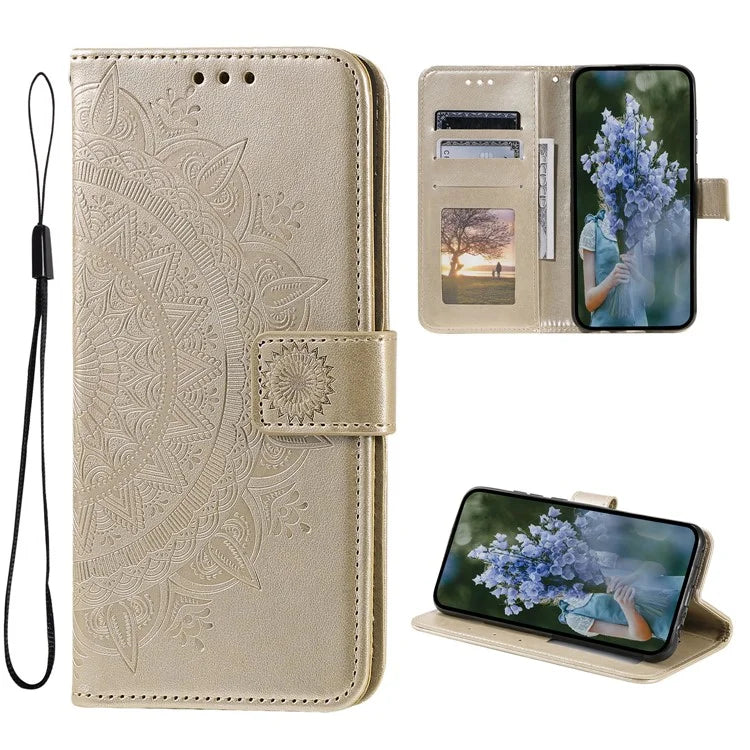 For Xiaomi Redmi K70E 5G / Poco X6 Pro 5G Case PU Leather+TPU Mandala Flower Imprinted Cover with Wrist Strap
