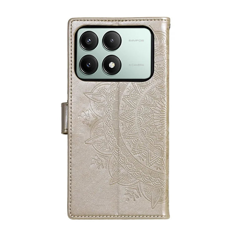 For Xiaomi Redmi K70E 5G / Poco X6 Pro 5G Case PU Leather+TPU Mandala Flower Imprinted Cover with Wrist Strap