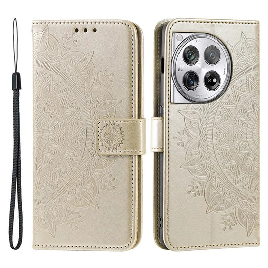 For OnePlus 12 5G Magnetic Phone Case Mandala Flower Imprinted PU Leather+TPU Cover