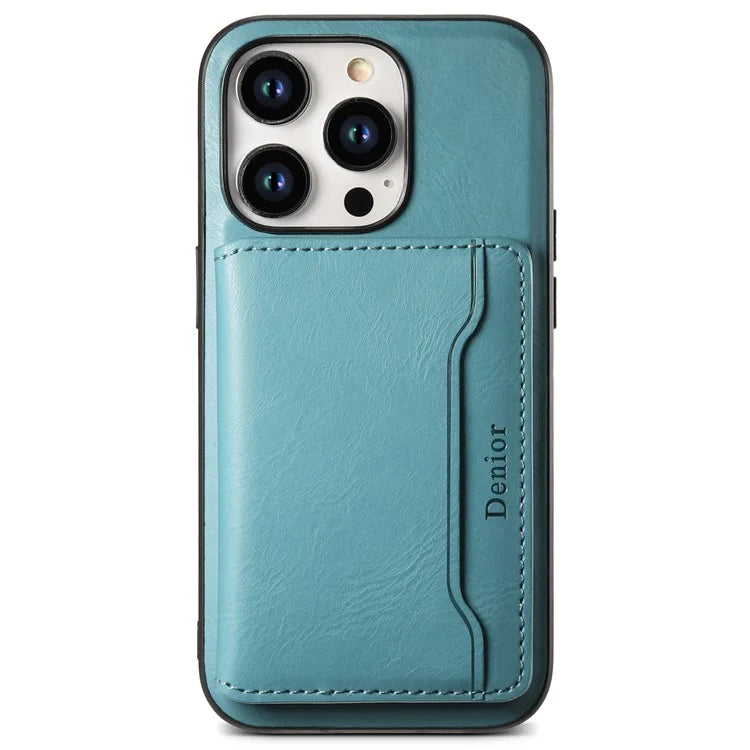 DENIOR For iPhone 15 Pro Magnetic Phone Case Kickstand Cover Detachable Card Bag