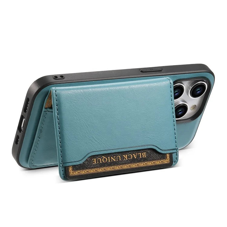 DENIOR For iPhone 15 Pro Magnetic Phone Case Kickstand Cover Detachable Card Bag
