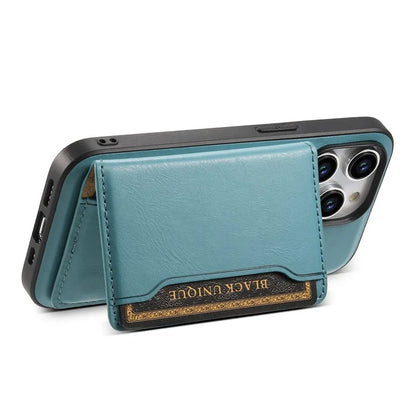 DENIOR For iPhone 15 Pro Magnetic Phone Case Kickstand Cover Detachable Card Bag