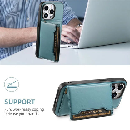 DENIOR For iPhone 15 Pro Magnetic Phone Case Kickstand Cover Detachable Card Bag