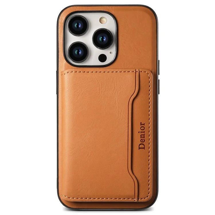 DENIOR For iPhone 15 Pro Magnetic Phone Case Kickstand Cover Detachable Card Bag