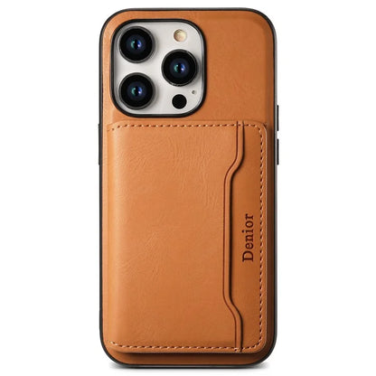 DENIOR For iPhone 15 Pro Magnetic Phone Case Kickstand Cover Detachable Card Bag