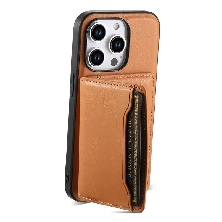 DENIOR For iPhone 15 Pro Magnetic Phone Case Kickstand Cover Detachable Card Bag
