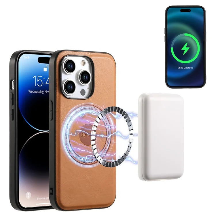 DENIOR For iPhone 15 Pro Magnetic Phone Case Kickstand Cover Detachable Card Bag
