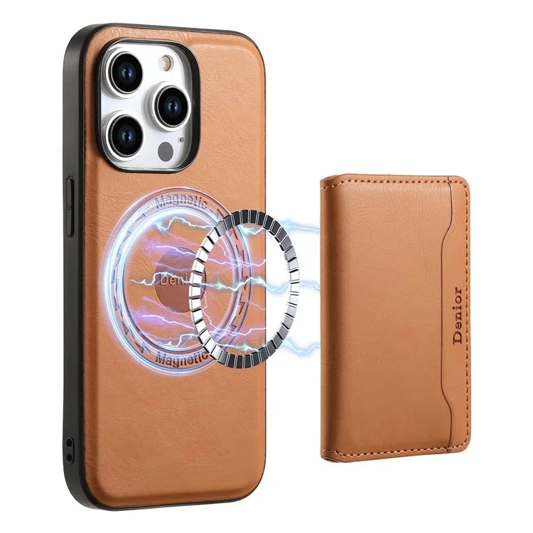 DENIOR For iPhone 15 Pro Magnetic Phone Case Kickstand Cover Detachable Card Bag