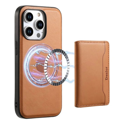 DENIOR For iPhone 15 Pro Magnetic Phone Case Kickstand Cover Detachable Card Bag