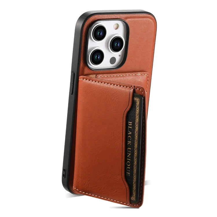 DENIOR For iPhone 15 Pro Magnetic Phone Case Kickstand Cover Detachable Card Bag