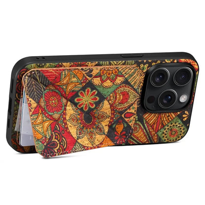 For iPhone 15 Pro Floral Flower Phone Cover Card Slots Kickstand Back Case