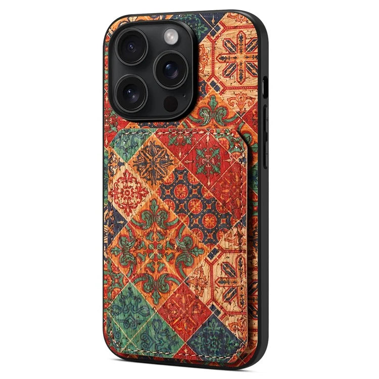 For iPhone 15 Pro Floral Flower Phone Cover Card Slots Kickstand Back Case
