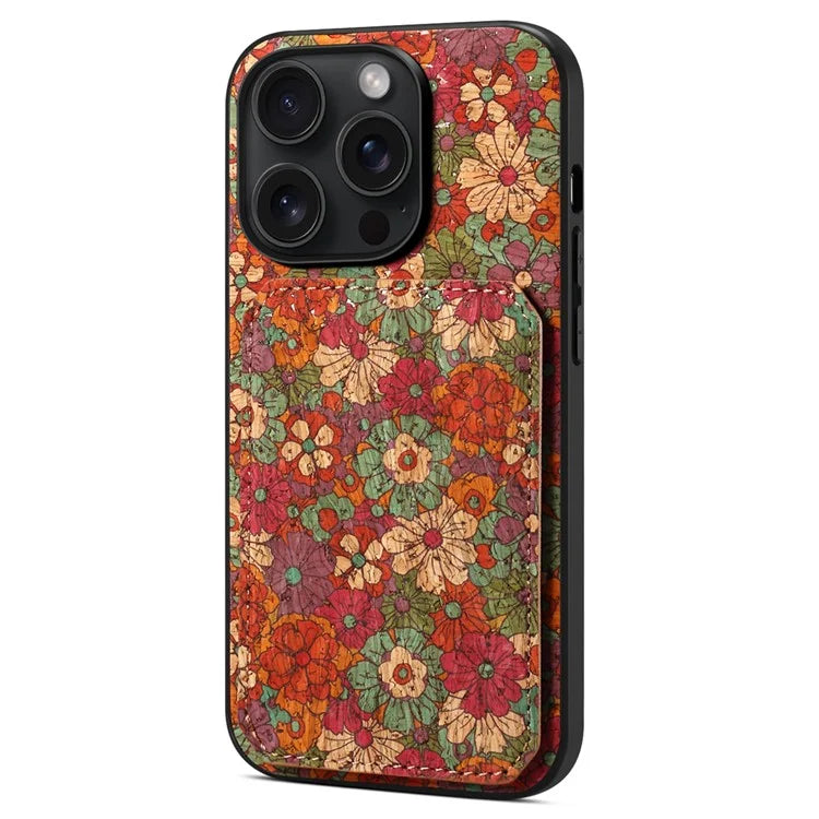 For iPhone 15 Pro Max Phone Case with Card Holder Flower Phone Cover