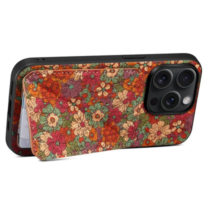 For iPhone 15 Pro Max Phone Case with Card Holder Flower Phone Cover