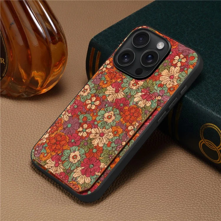 For iPhone 15 Pro Max Phone Case with Card Holder Flower Phone Cover