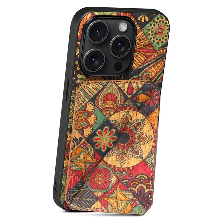 For iPhone 15 Pro Max Phone Case with Card Holder Flower Phone Cover